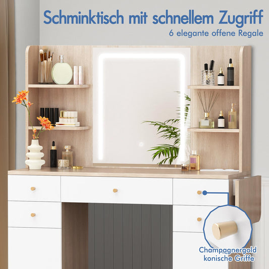 ALFORDSON Frisiertisch-Hocker-Set Schminktisch LED Spiegel Schrank Schlafzimmer