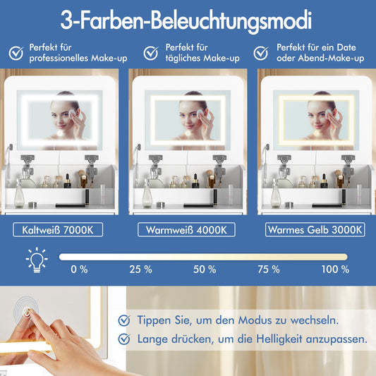 ALFORDSON Frisiertisch-Hocker-Set Schminktisch LED Spiegel Schrank Schlafzimmer