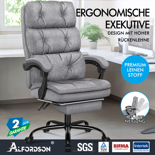 ALFORDSON Bürostuhl Exekutive Computer Stoffsitz Liegestuhl Gaming Grau