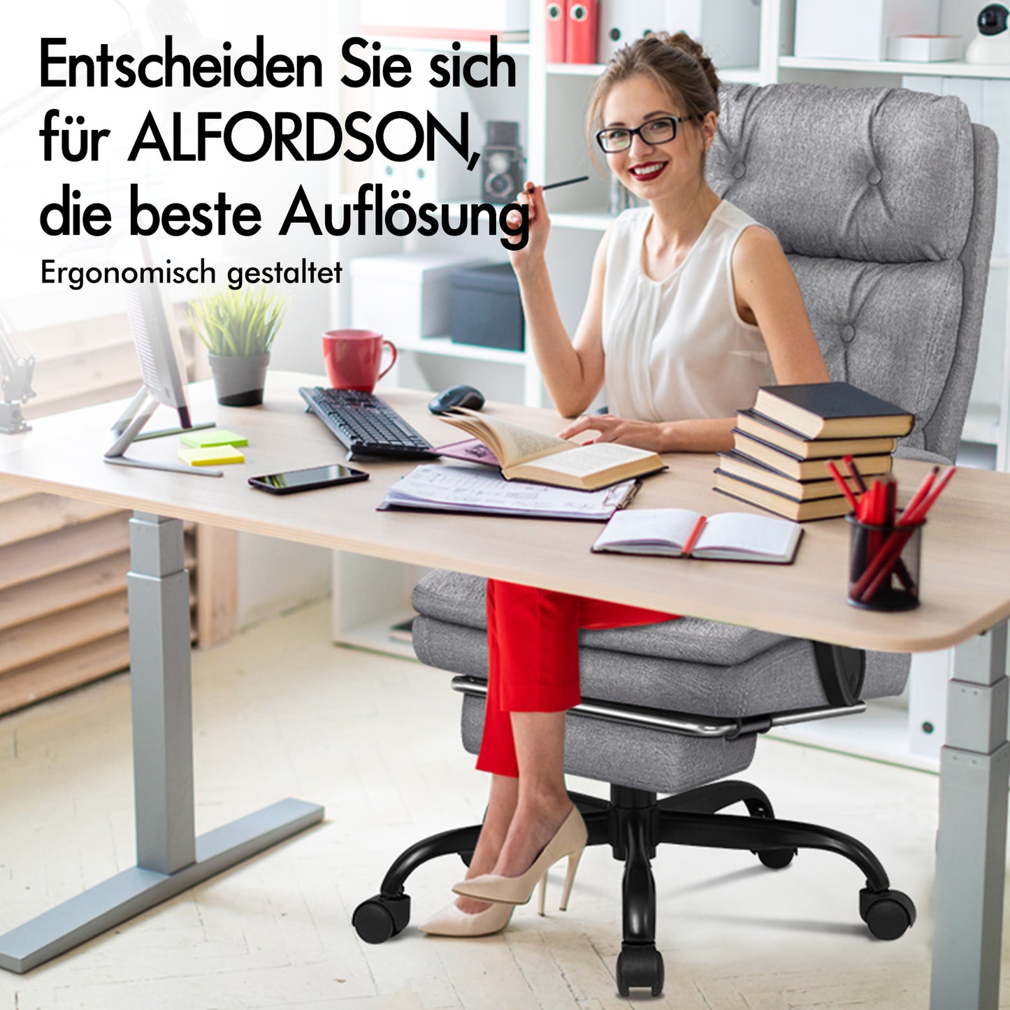 ALFORDSON Bürostuhl Exekutive Computer Stoffsitz Liegestuhl Gaming Grau