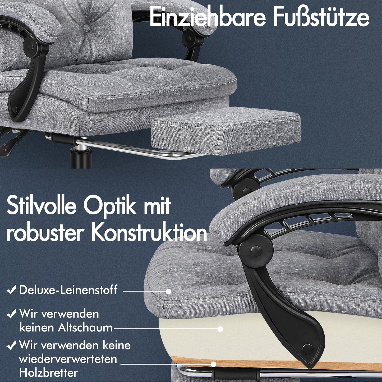 ALFORDSON Bürostuhl Exekutive Computer Stoffsitz Liegestuhl Gaming Grau