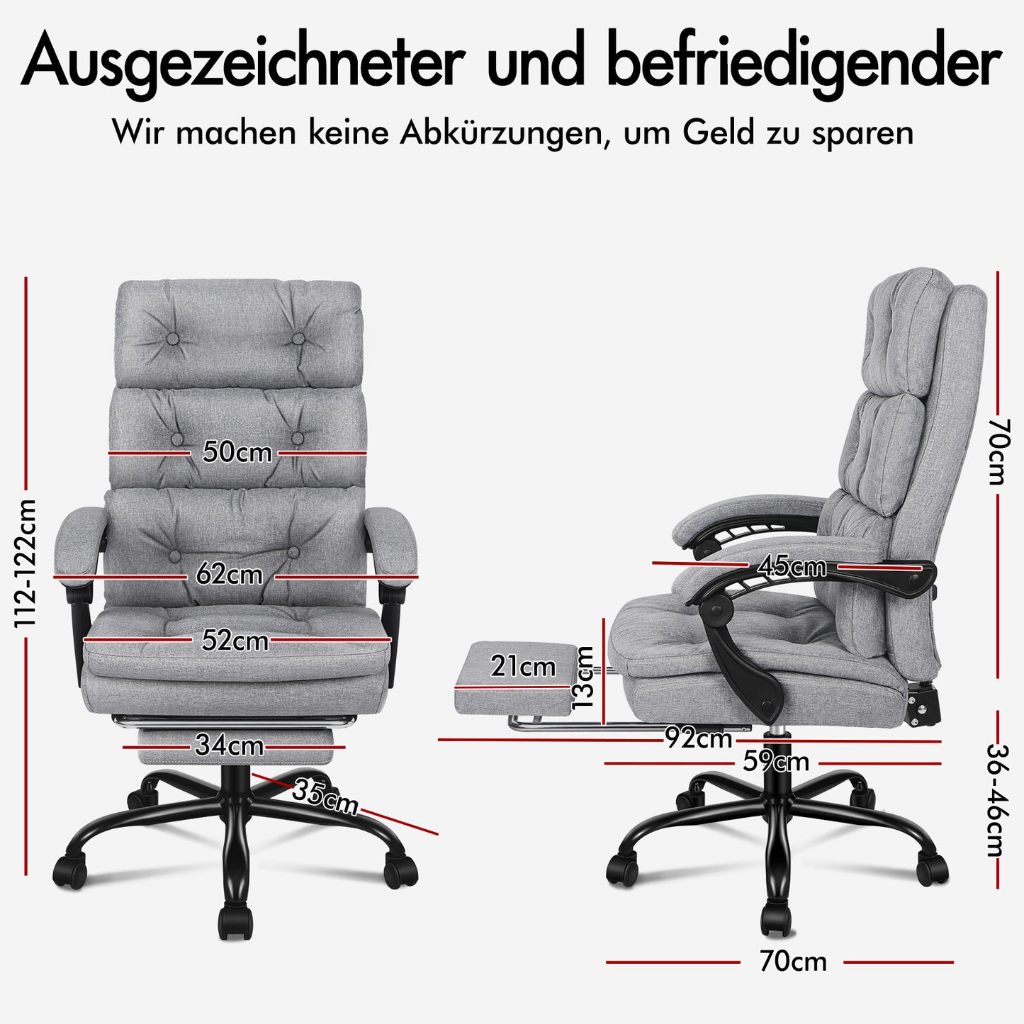 ALFORDSON Bürostuhl Exekutive Computer Stoffsitz Liegestuhl Gaming Grau