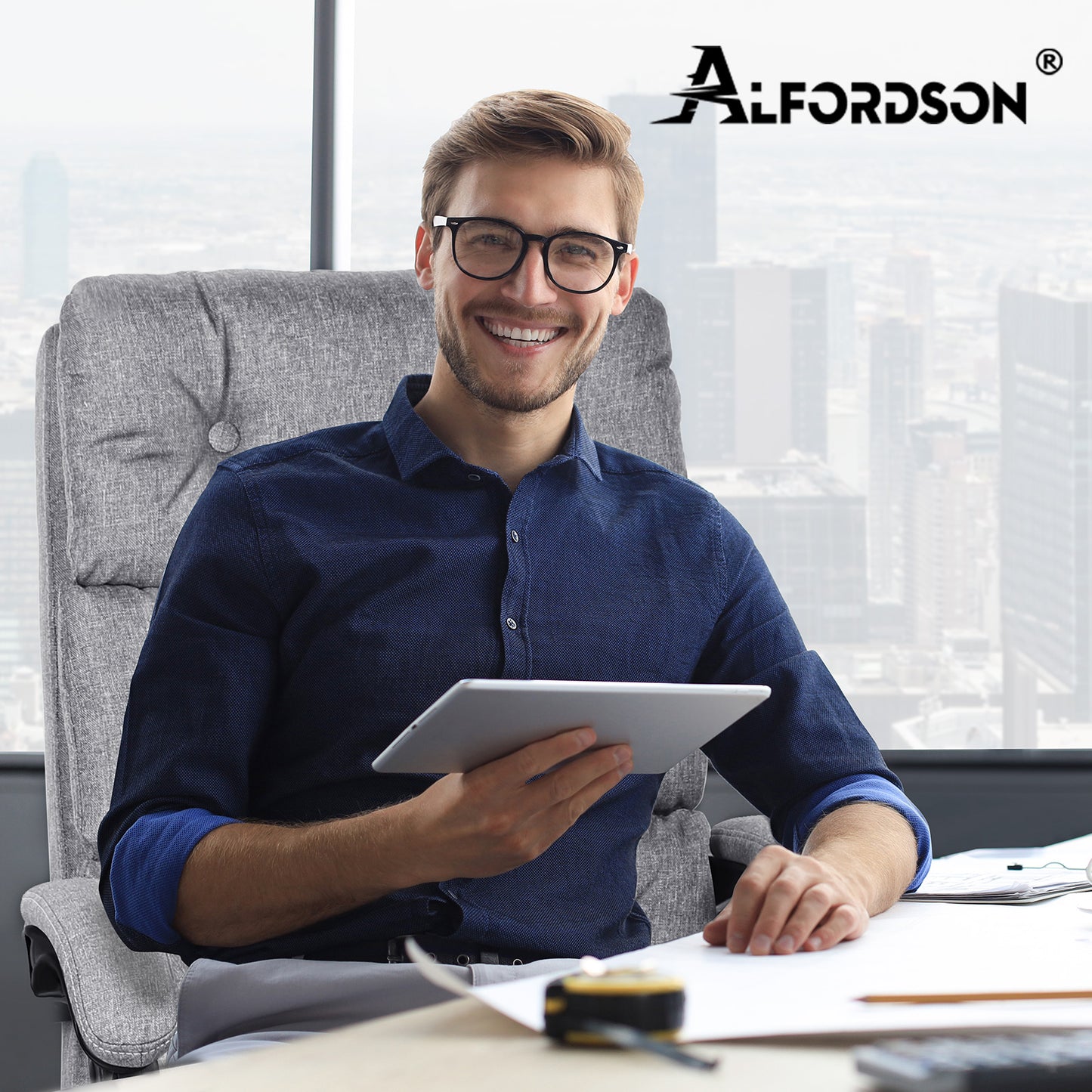 ALFORDSON Bürostuhl Exekutive Computer Stoffsitz Liegestuhl Gaming Grau