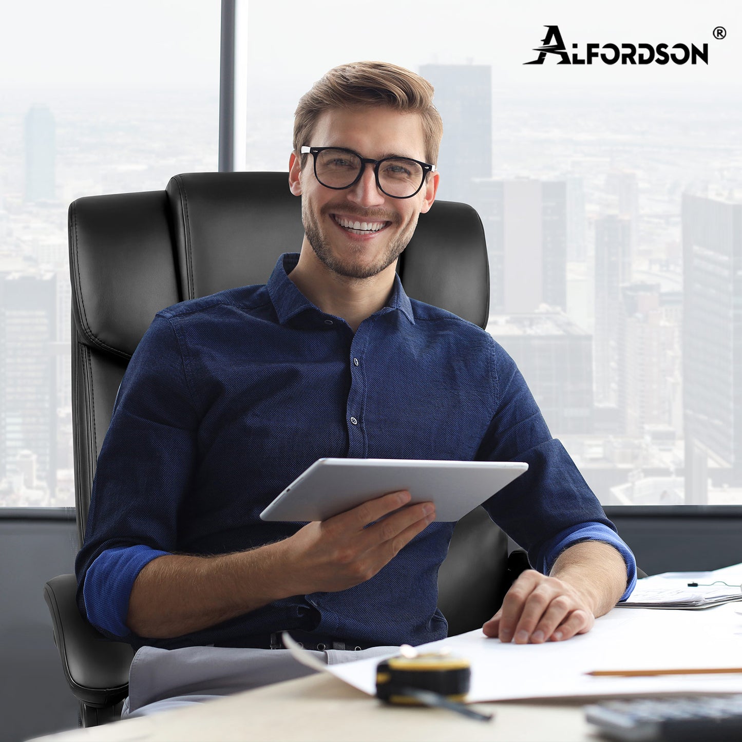 ALFORDSON Bürostuhl Exekutive Computer Spielen PU-Ledersitz Recliner Schwarz