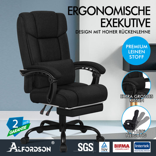 ALFORDSON Bürostuhl Exekutive Computer Spielen Stoffsitz Liegestuhl Schwarz