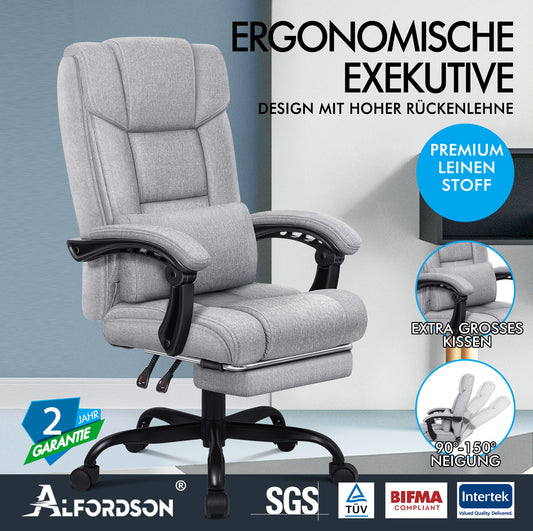 ALFORDSON Bürostuhl Exekutive Computer Spielen Stoffsitz Liegestuhl Grau
