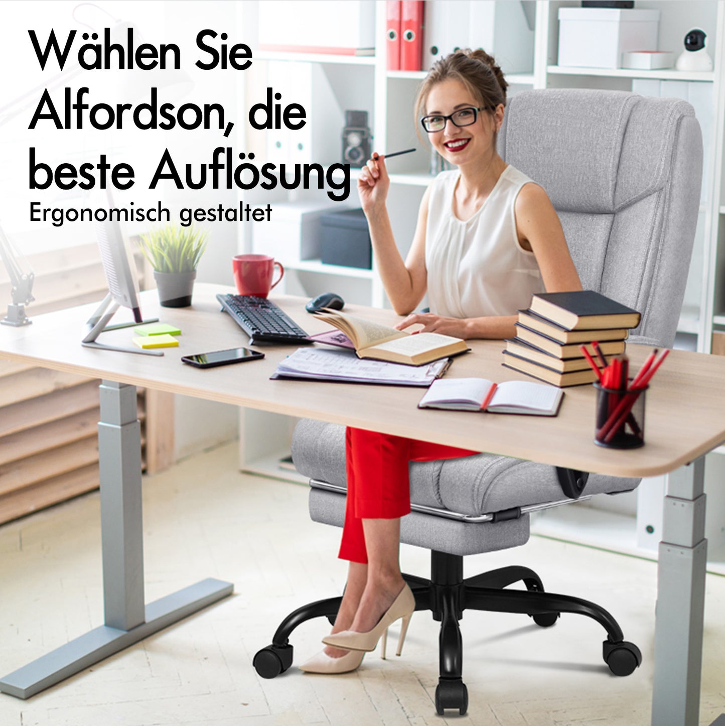 ALFORDSON Bürostuhl Exekutive Computer Spielen Stoffsitz Liegestuhl Grau