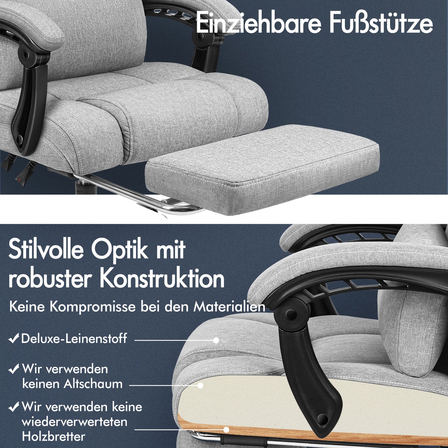 ALFORDSON Bürostuhl Exekutive Computer Spielen Stoffsitz Liegestuhl Grau