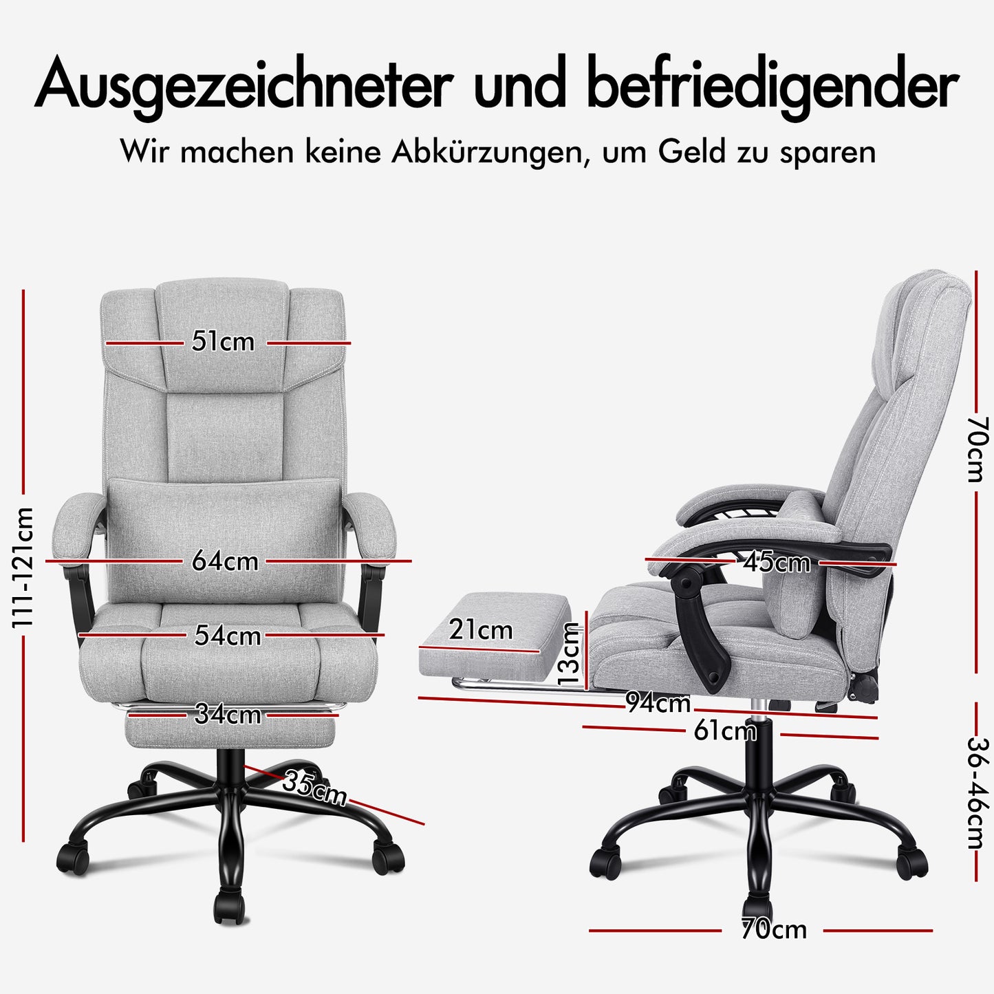 ALFORDSON Bürostuhl Exekutive Computer Spielen Stoffsitz Liegestuhl Grau