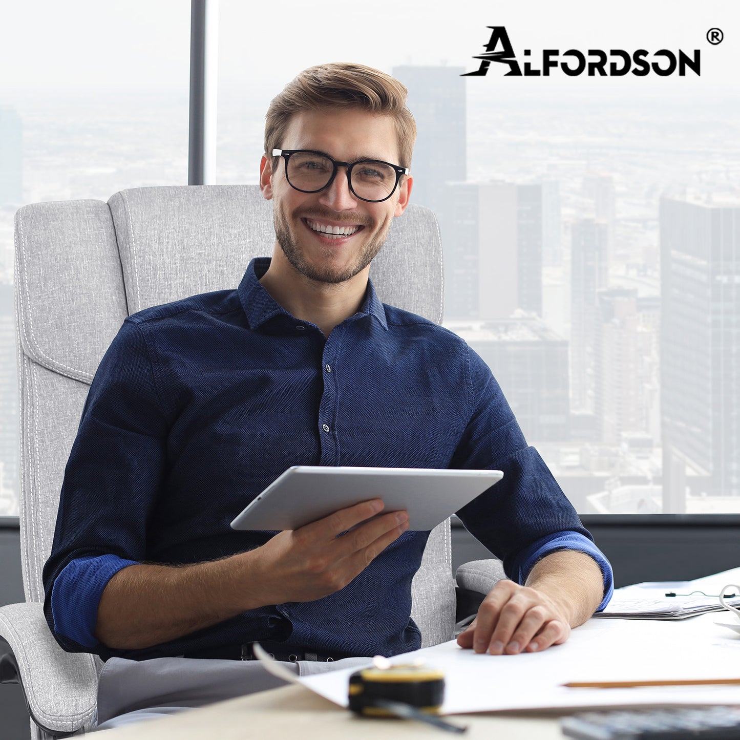 ALFORDSON Bürostuhl Exekutive Computer Spielen Stoffsitz Liegestuhl Grau