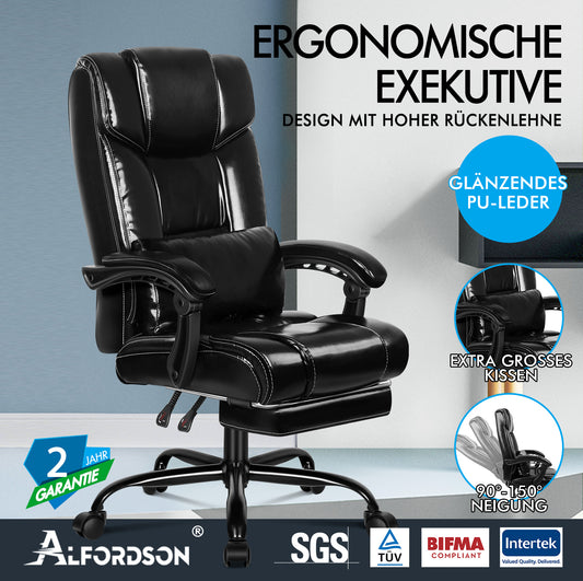 ALFORDSON Bürostuhl Exekutive Computer Spielen PU-Ledersitz Recliner Schwarz