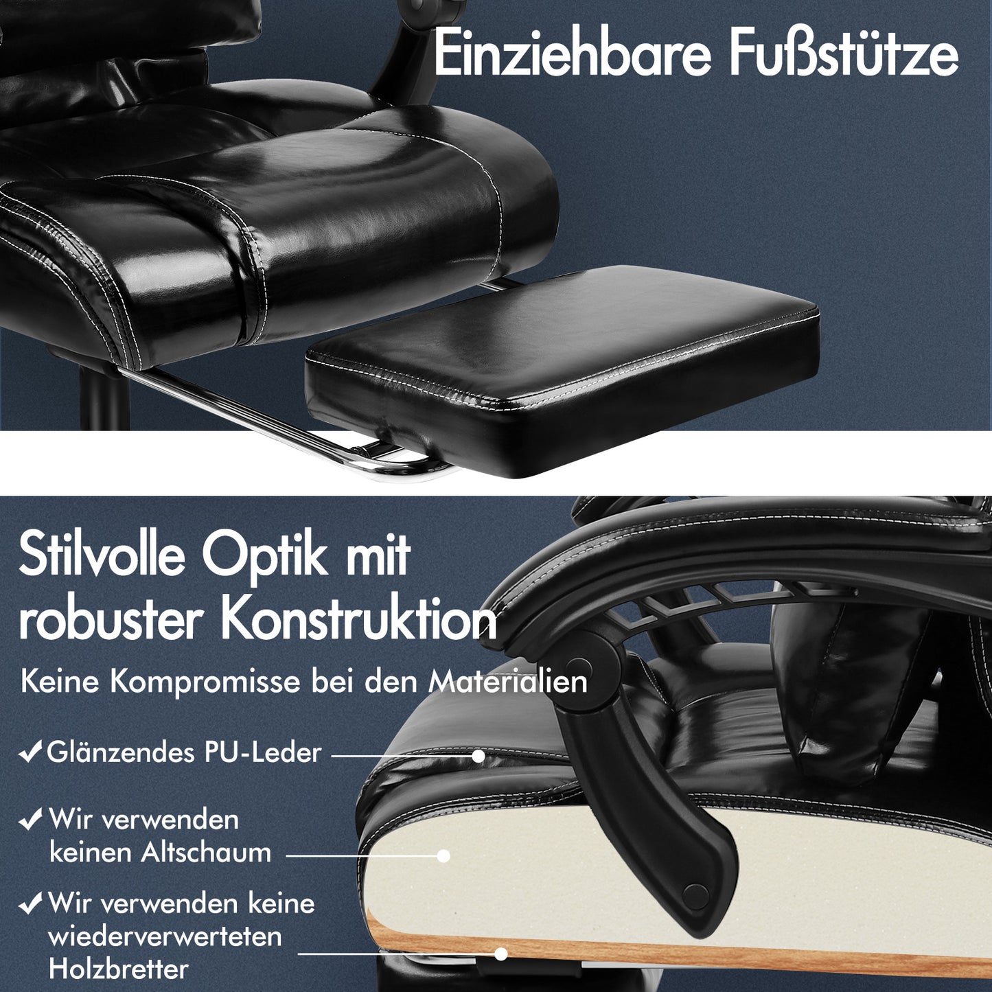 ALFORDSON Bürostuhl Exekutive Computer Spielen PU-Ledersitz Recliner Schwarz