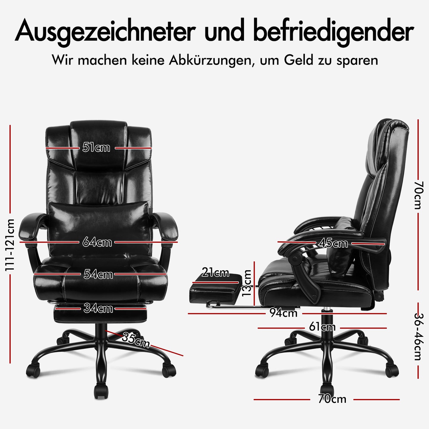 ALFORDSON Bürostuhl Exekutive Computer Spielen PU-Ledersitz Recliner Schwarz