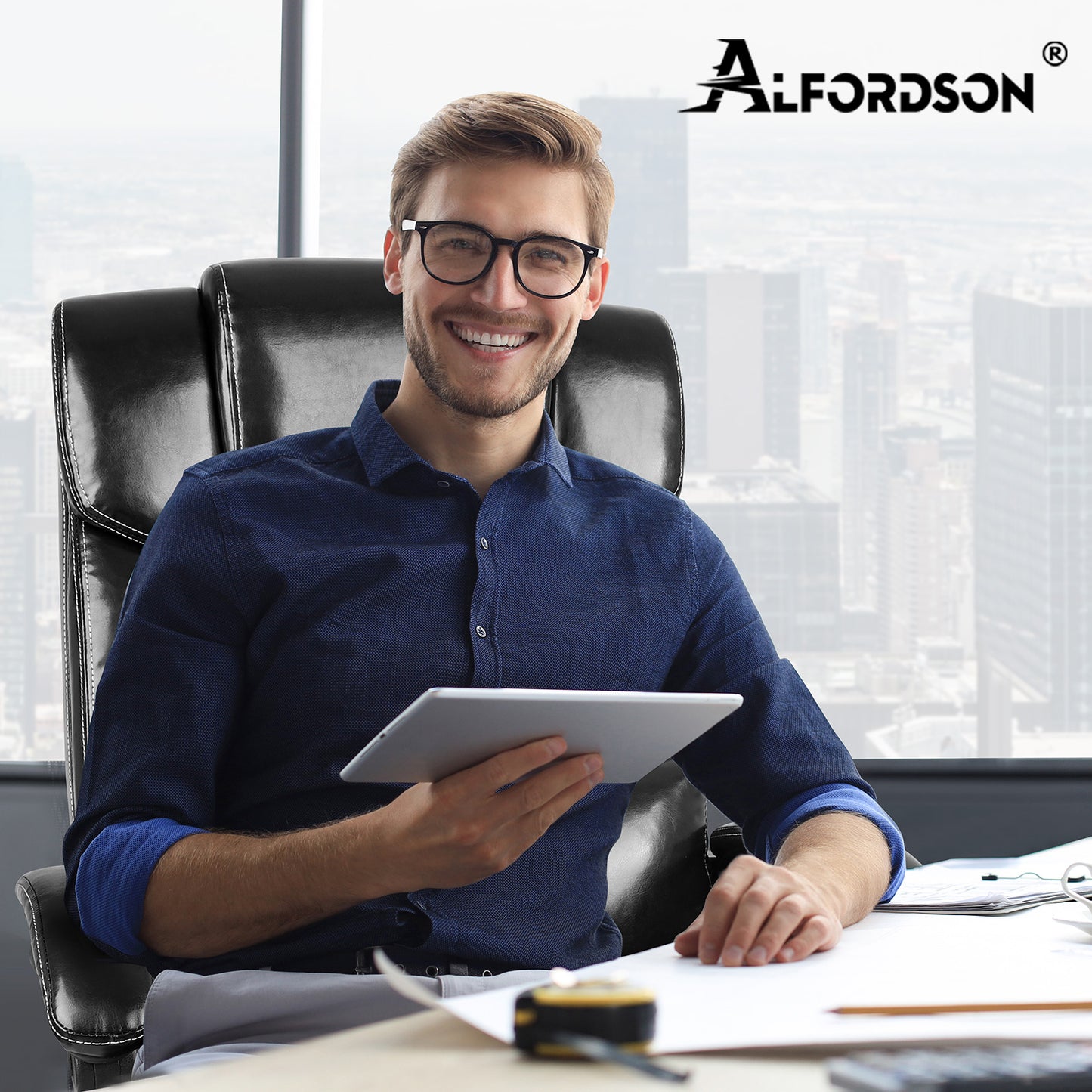 ALFORDSON Bürostuhl Exekutive Computer Spielen PU-Ledersitz Recliner Schwarz