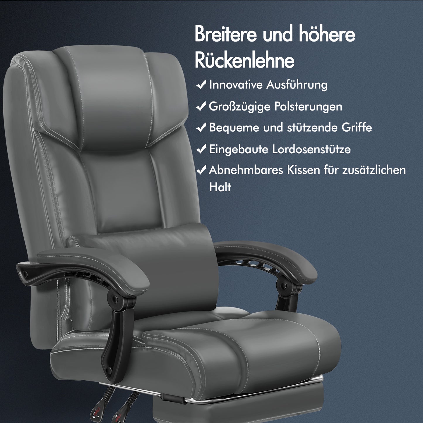 ALFORDSON Bürostuhl Exekutive Computer Spielen PU-Ledersitz Recliner Grau