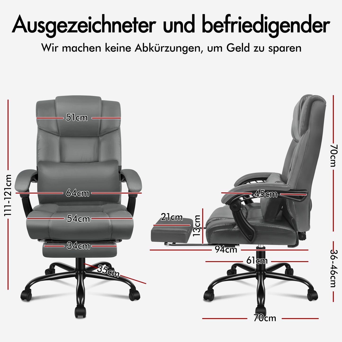 ALFORDSON Bürostuhl Exekutive Computer Spielen PU-Ledersitz Recliner Grau