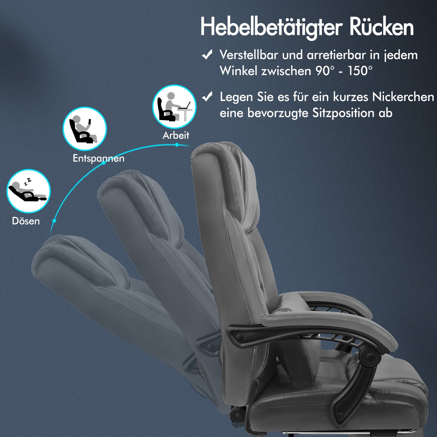 ALFORDSON Bürostuhl Exekutive Computer Spielen PU-Ledersitz Recliner Grau