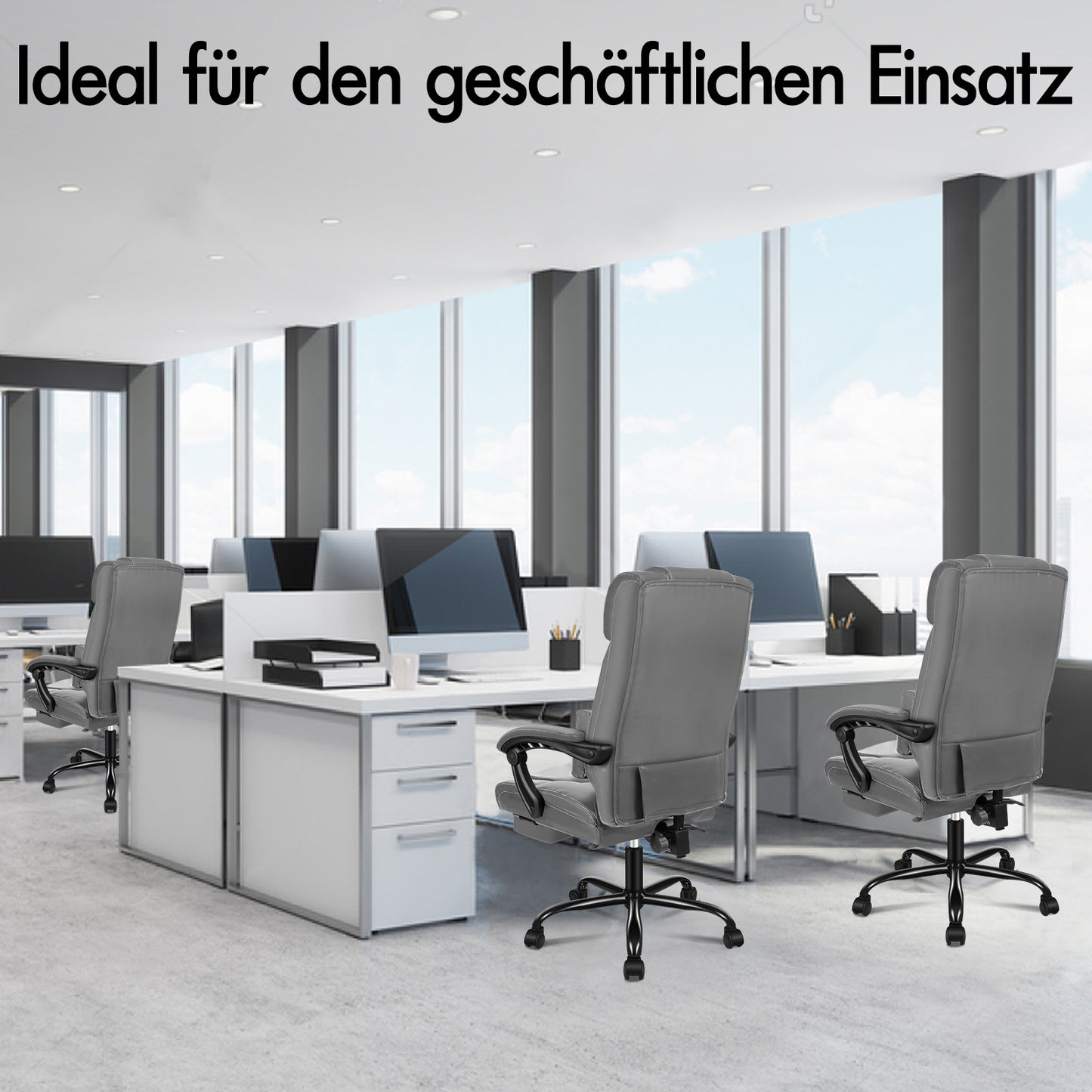 ALFORDSON Bürostuhl Exekutive Computer Spielen PU-Ledersitz Recliner Grau