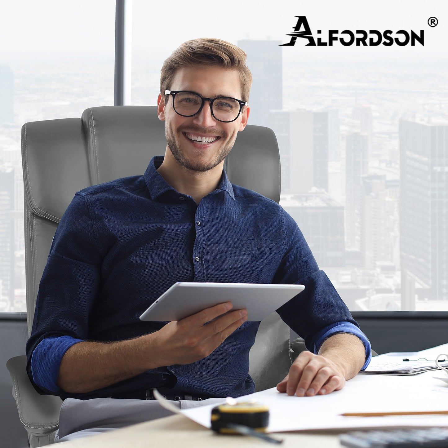 ALFORDSON Bürostuhl Exekutive Computer Spielen PU-Ledersitz Recliner Grau