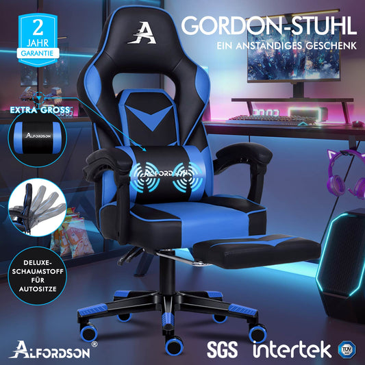 ALFORDSON Gaming-Stuhl Bürostuhl Dicke Polsterung Fußstütze Exekutive Blau