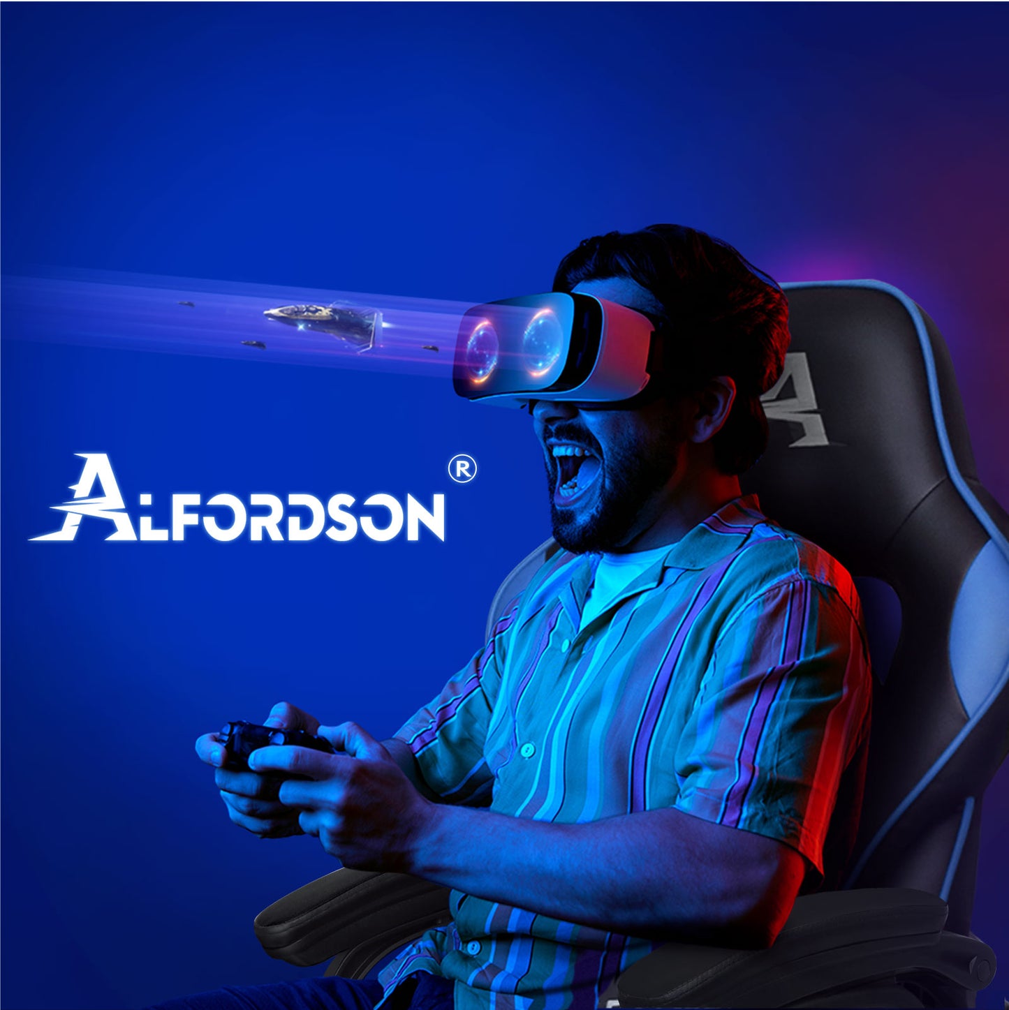 ALFORDSON Gaming-Stuhl Bürostuhl Dicke Polsterung Fußstütze Exekutive Blau