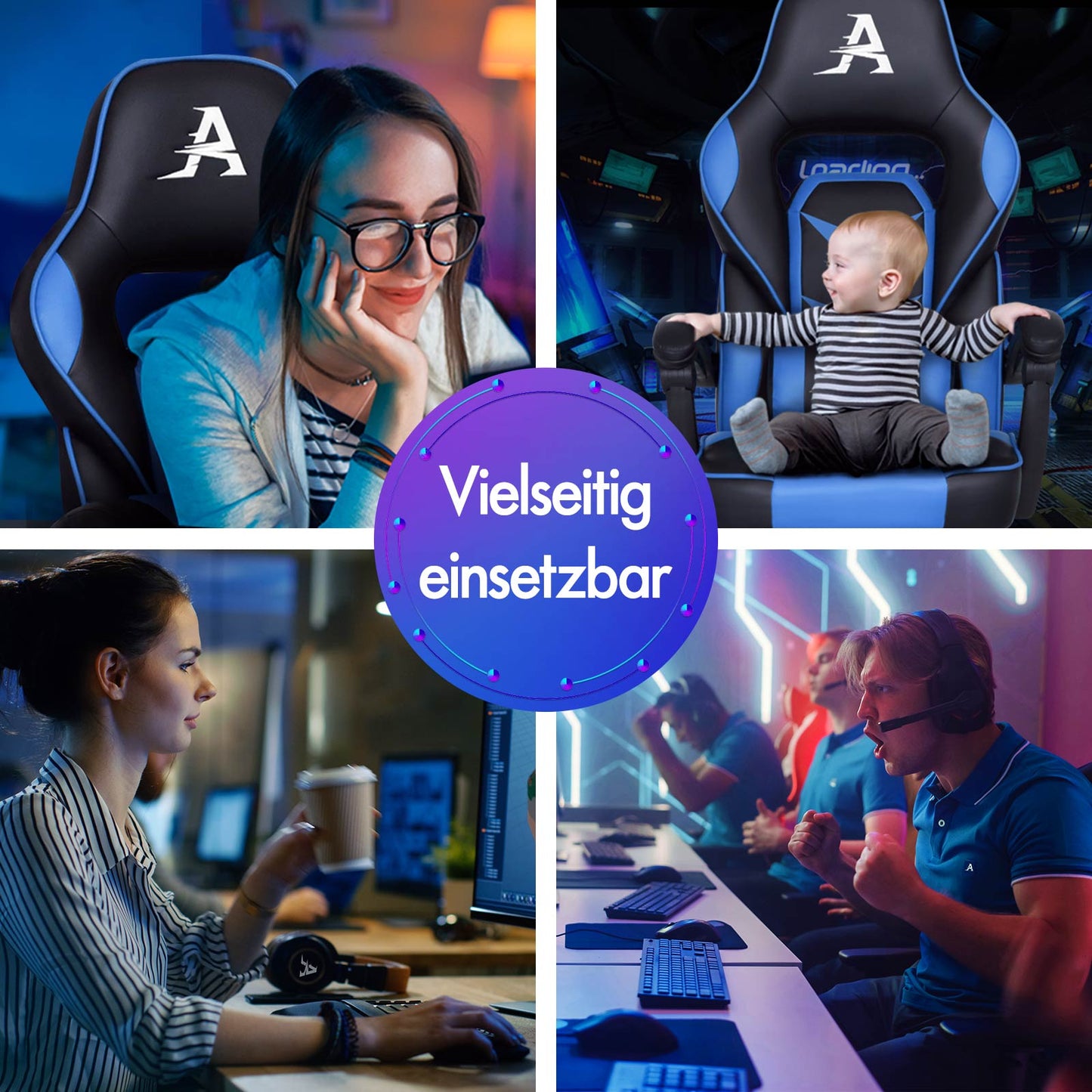 ALFORDSON Gaming-Stuhl Bürostuhl Dicke Polsterung Fußstütze Exekutive Blau