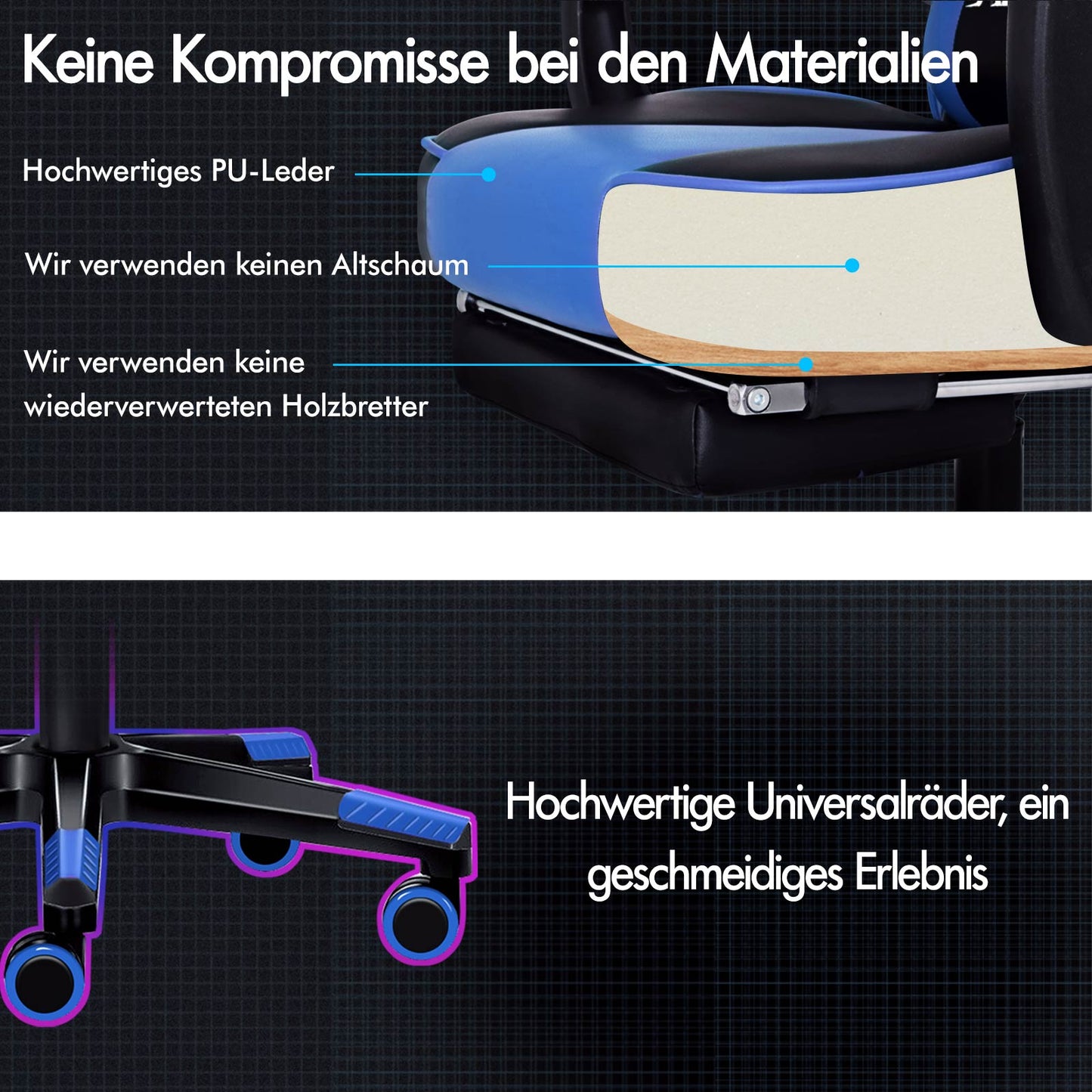 ALFORDSON Gaming-Stuhl Bürostuhl Dicke Polsterung Fußstütze Exekutive Blau