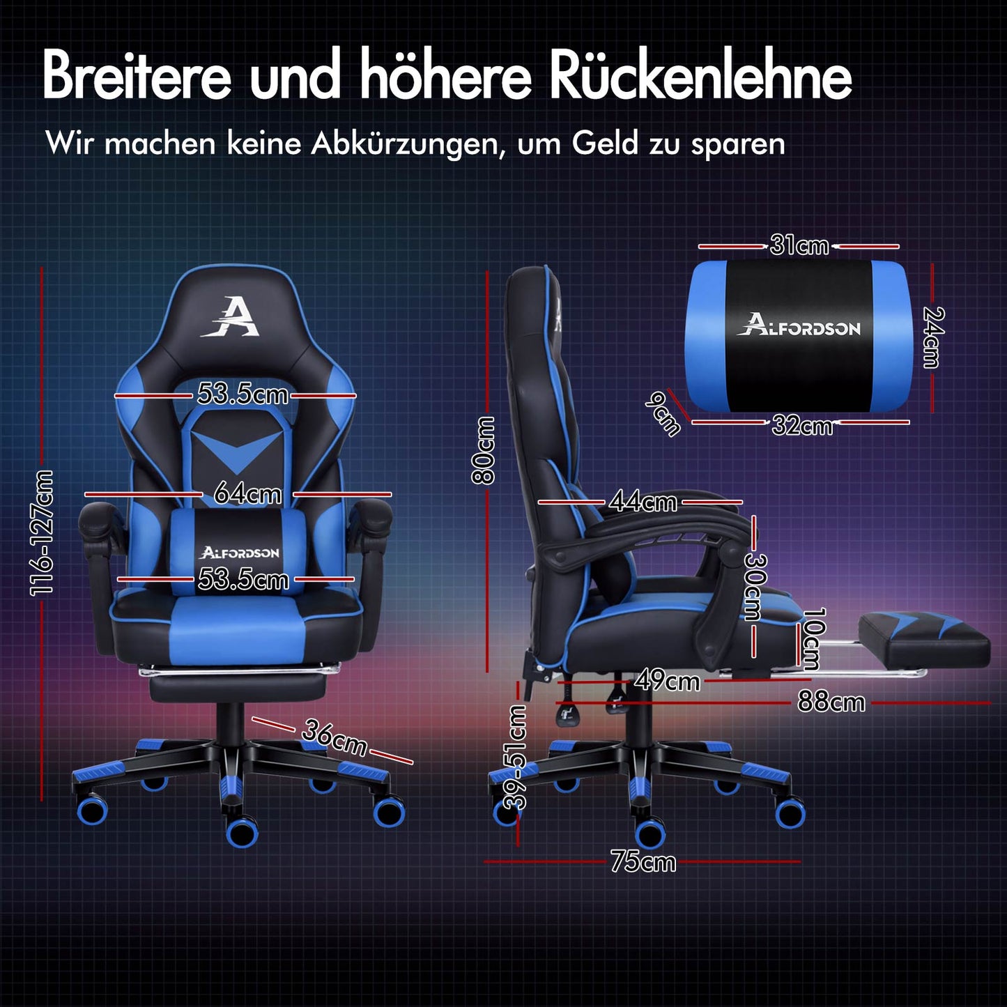ALFORDSON Gaming-Stuhl Bürostuhl Dicke Polsterung Fußstütze Exekutive Racing