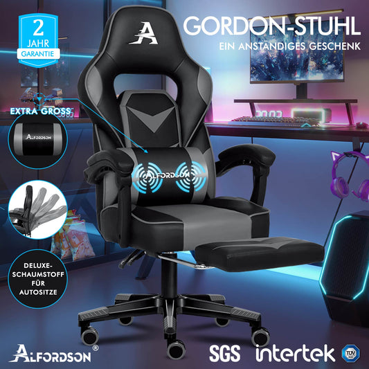 ALFORDSON Gaming-Stuhl Bürostuhl Dicke Polsterung Fußstütze Exekutive Grau