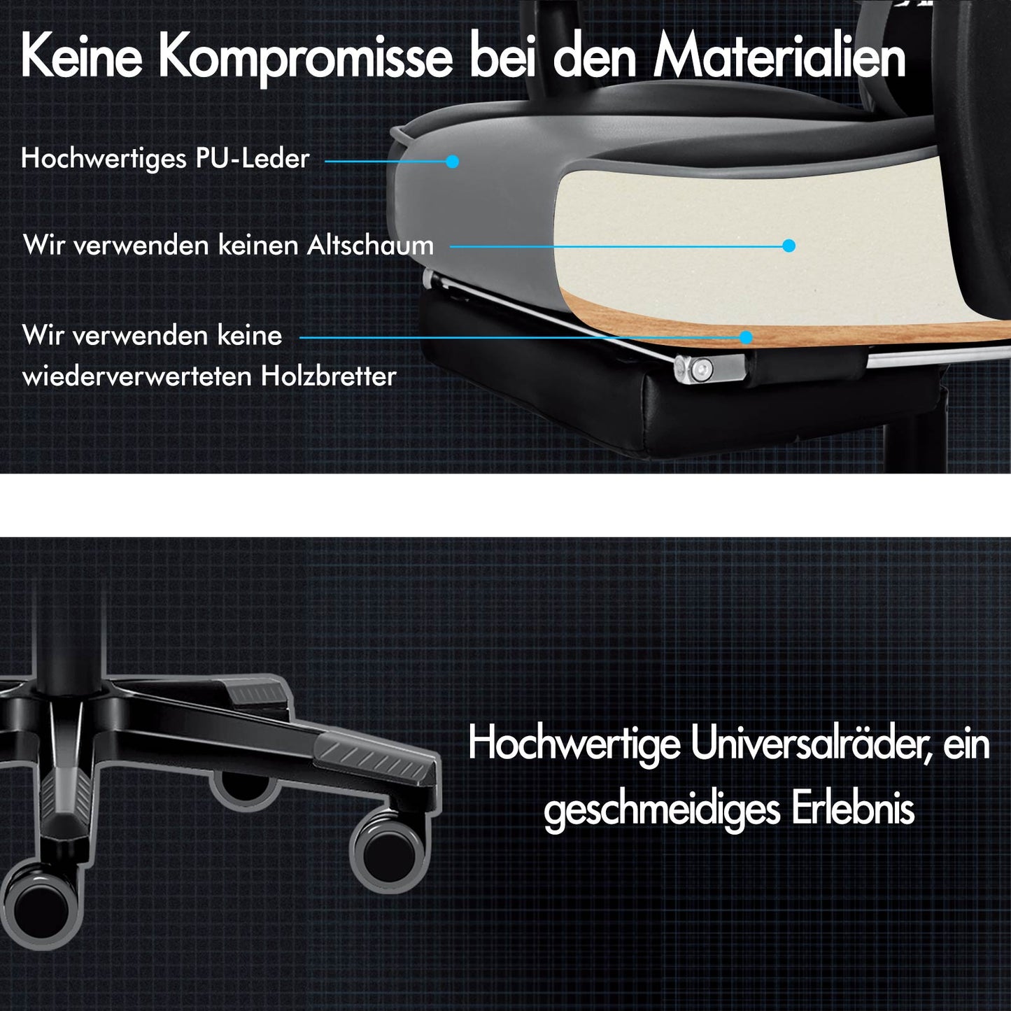 ALFORDSON Gaming-Stuhl Bürostuhl Dicke Polsterung Fußstütze Exekutive Grau