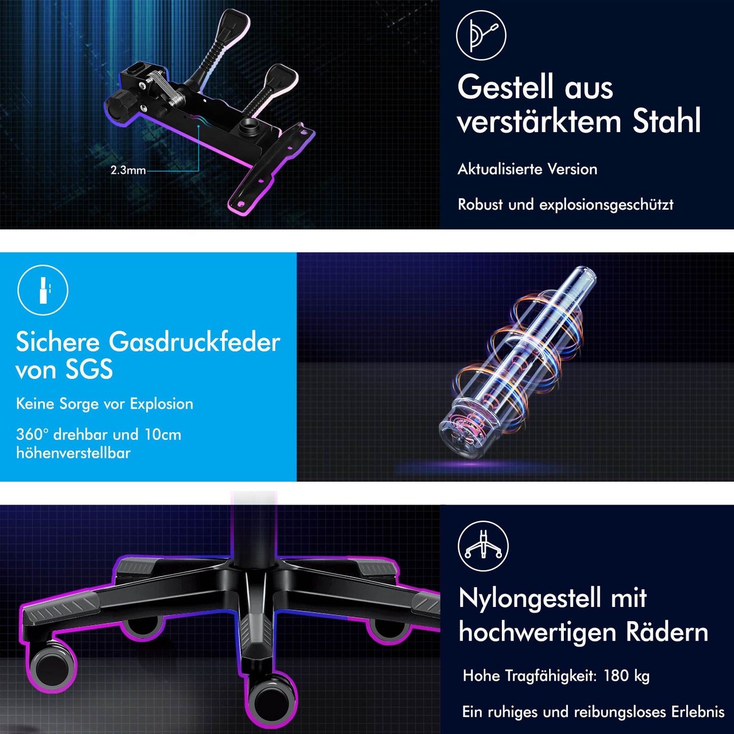 ALFORDSON Gaming-Stuhl Bürostuhl Dicke Polsterung Fußstütze Exekutive Grau