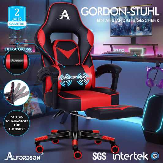 ALFORDSON Gaming-Stuhl Bürostuhl Dicke Polsterung Fußstütze Exekutive Rot