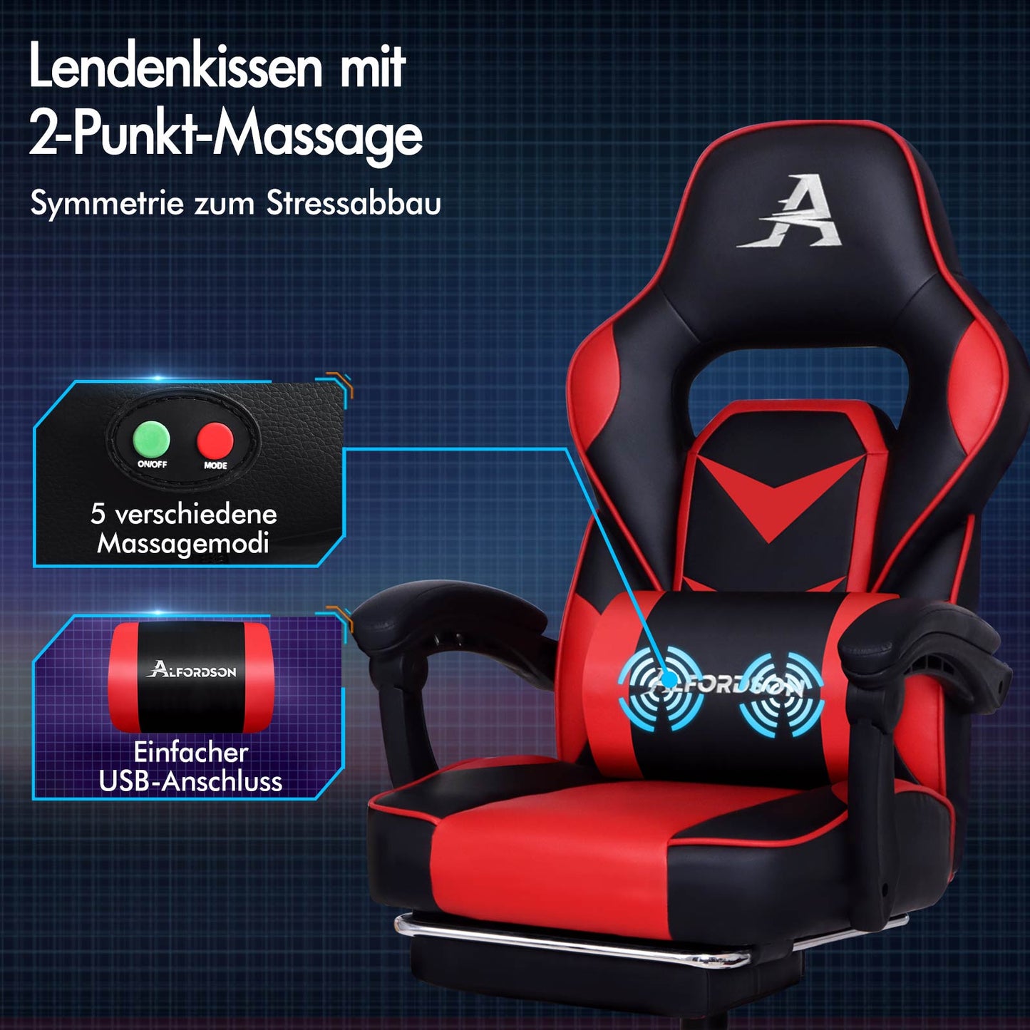 ALFORDSON Gaming-Stuhl Bürostuhl Dicke Polsterung Fußstütze Exekutive Racing