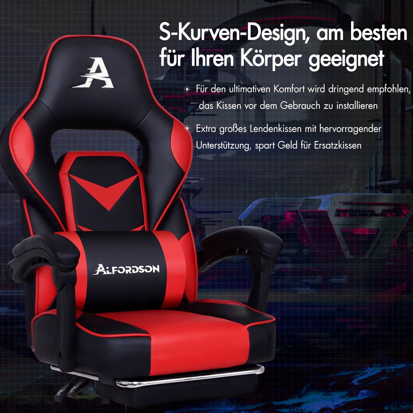 ALFORDSON Gaming-Stuhl Bürostuhl Dicke Polsterung Fußstütze Exekutive Racing