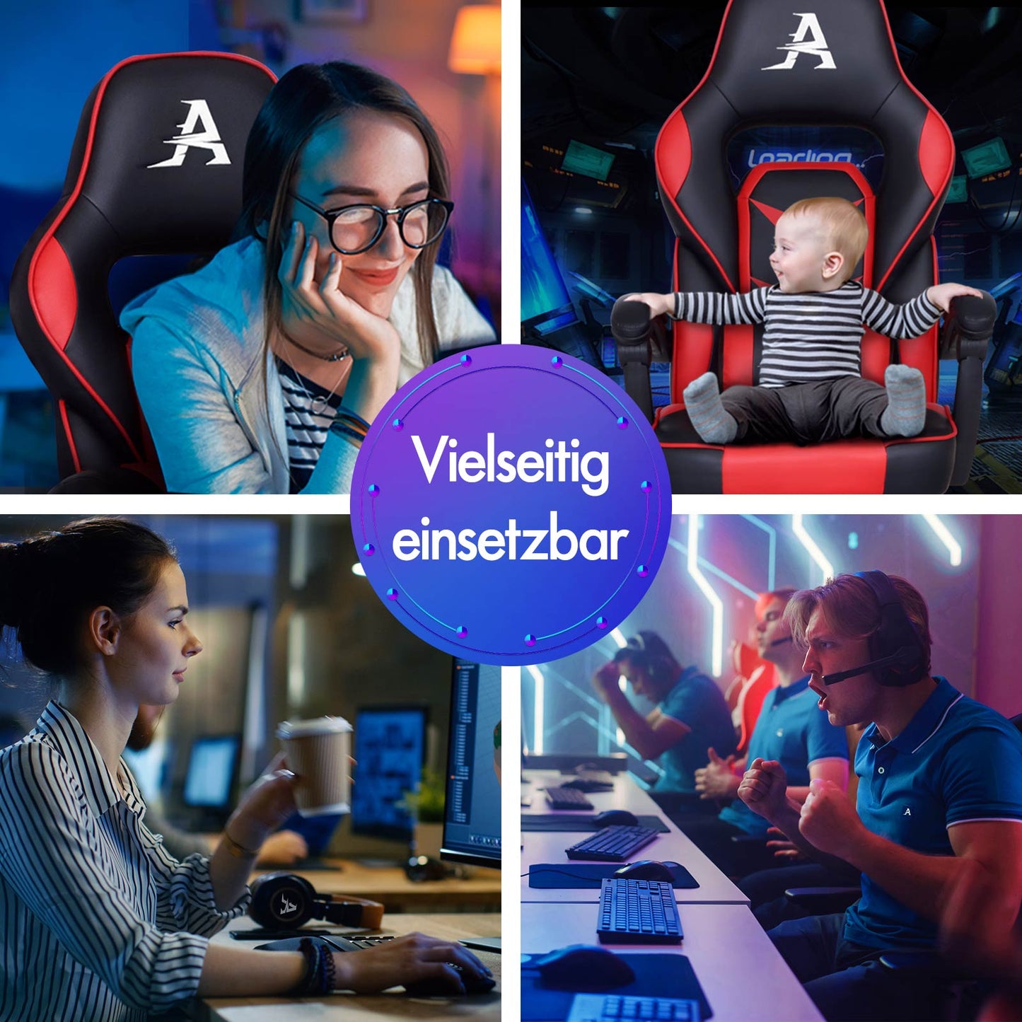 ALFORDSON Gaming-Stuhl Bürostuhl Dicke Polsterung Fußstütze Exekutive Rot