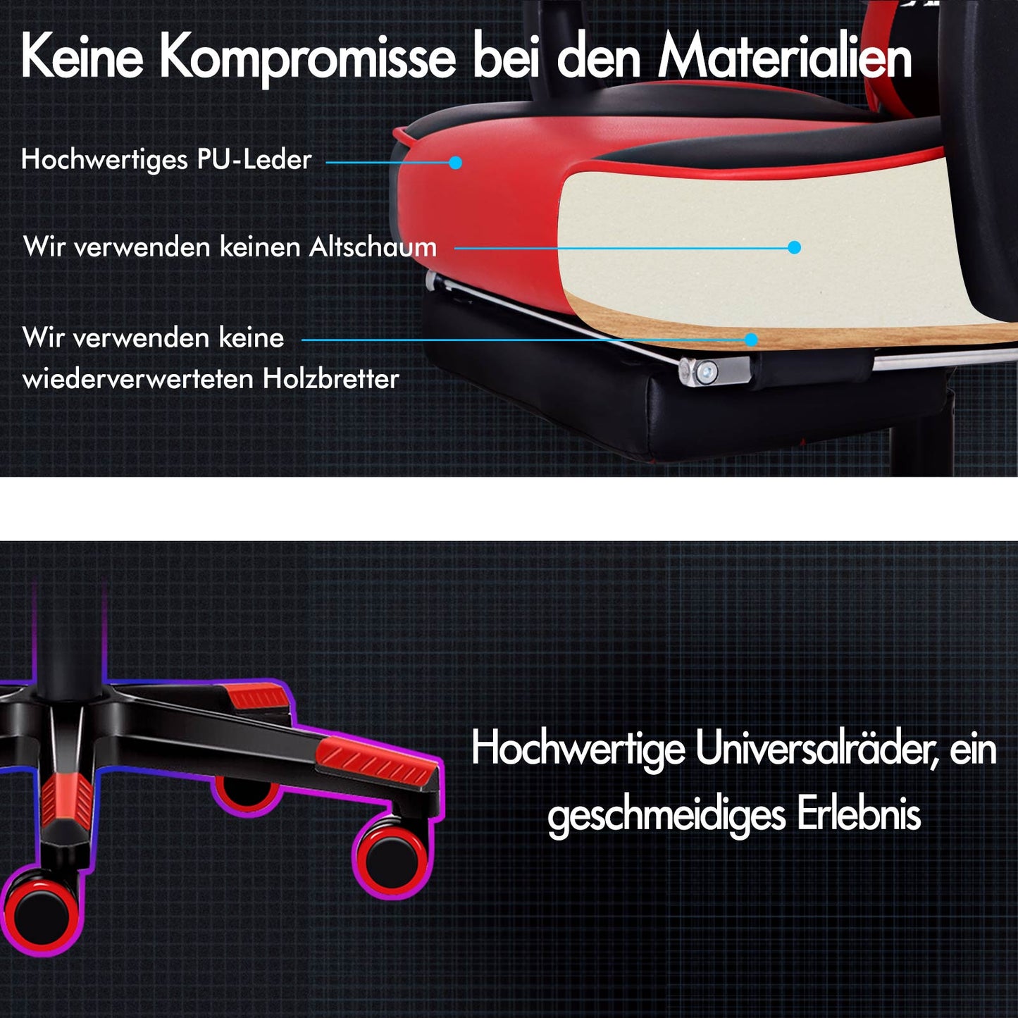 ALFORDSON Gaming-Stuhl Bürostuhl Dicke Polsterung Fußstütze Exekutive Rot