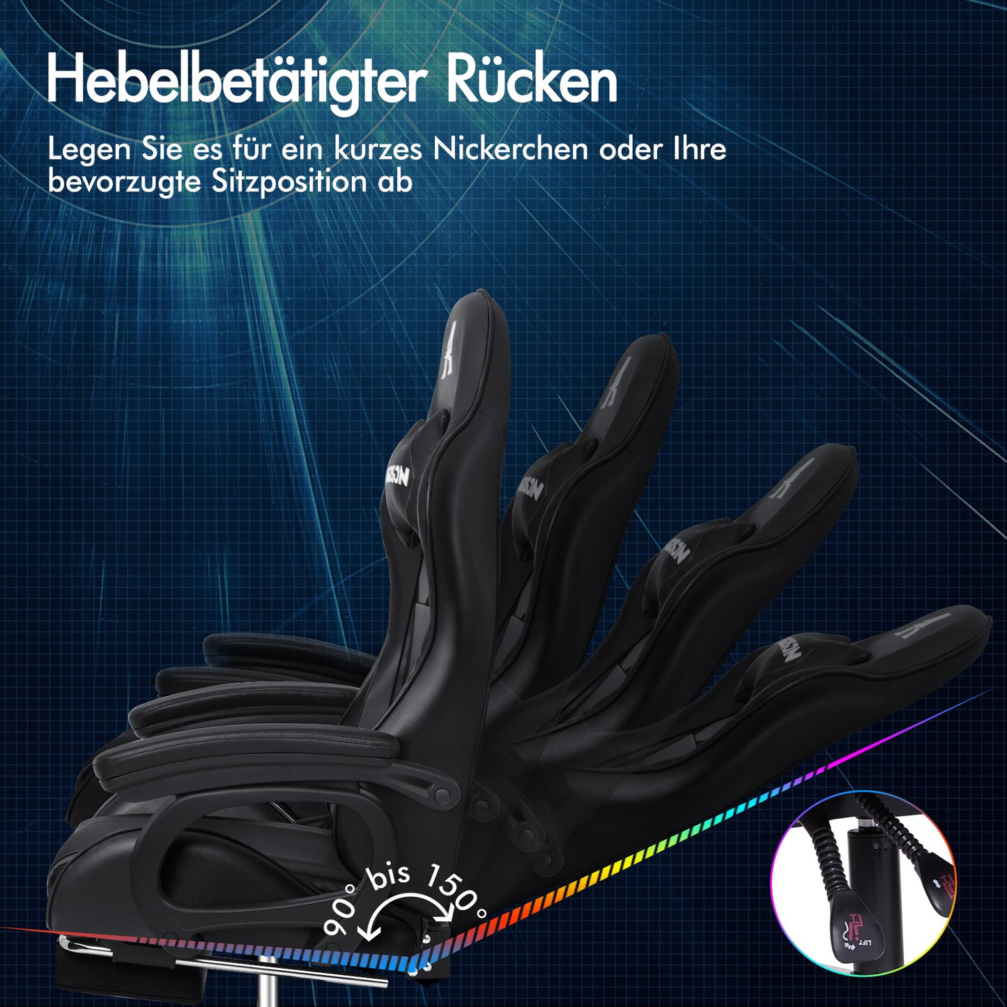 Silla gaming ALFORDSON con masaje de 2 puntos, silla de oficina con reposapiés, color negro