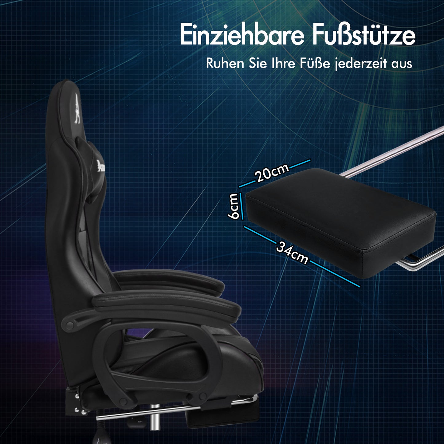 Silla gaming ALFORDSON con masaje de 2 puntos, silla de oficina con reposapiés, color negro