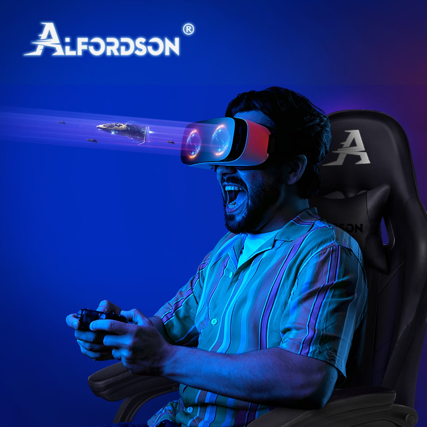 Silla gaming ALFORDSON con masaje de 2 puntos, silla de oficina con reposapiés, color negro