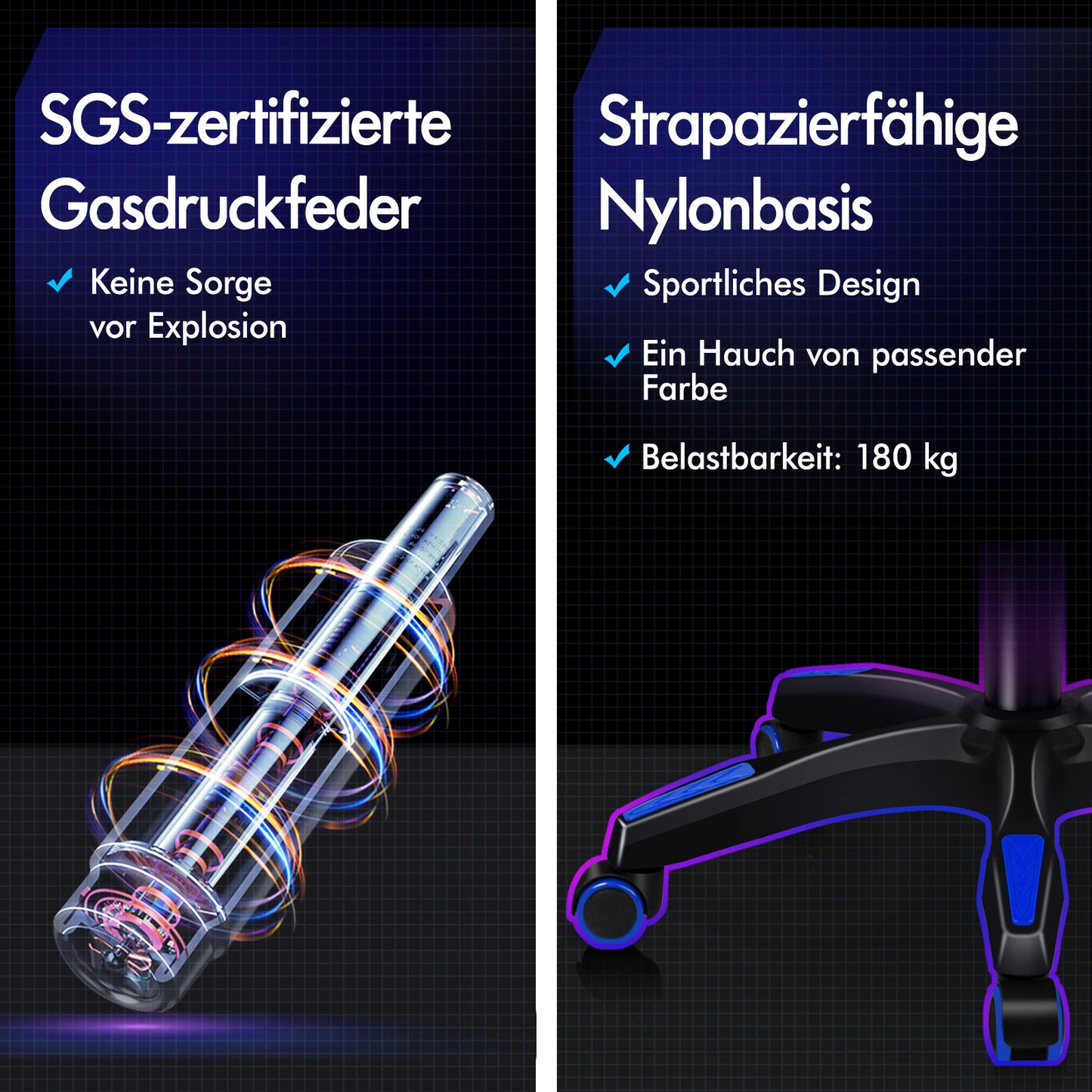 ALFORDSON Gaming Stuhl mit 2-Punkt Massage Bürostuhl mit Fußstütze Blau & Schwarz
