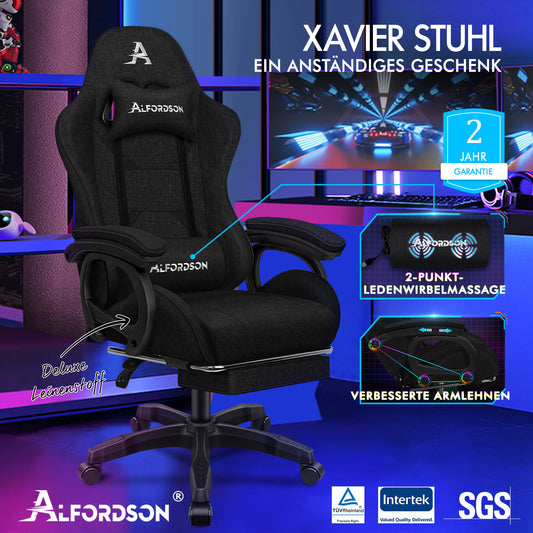ALFORDSON Gaming Stuhl Büro Massage Computer Racing Stoff Sitz Fußstütze Schwarz