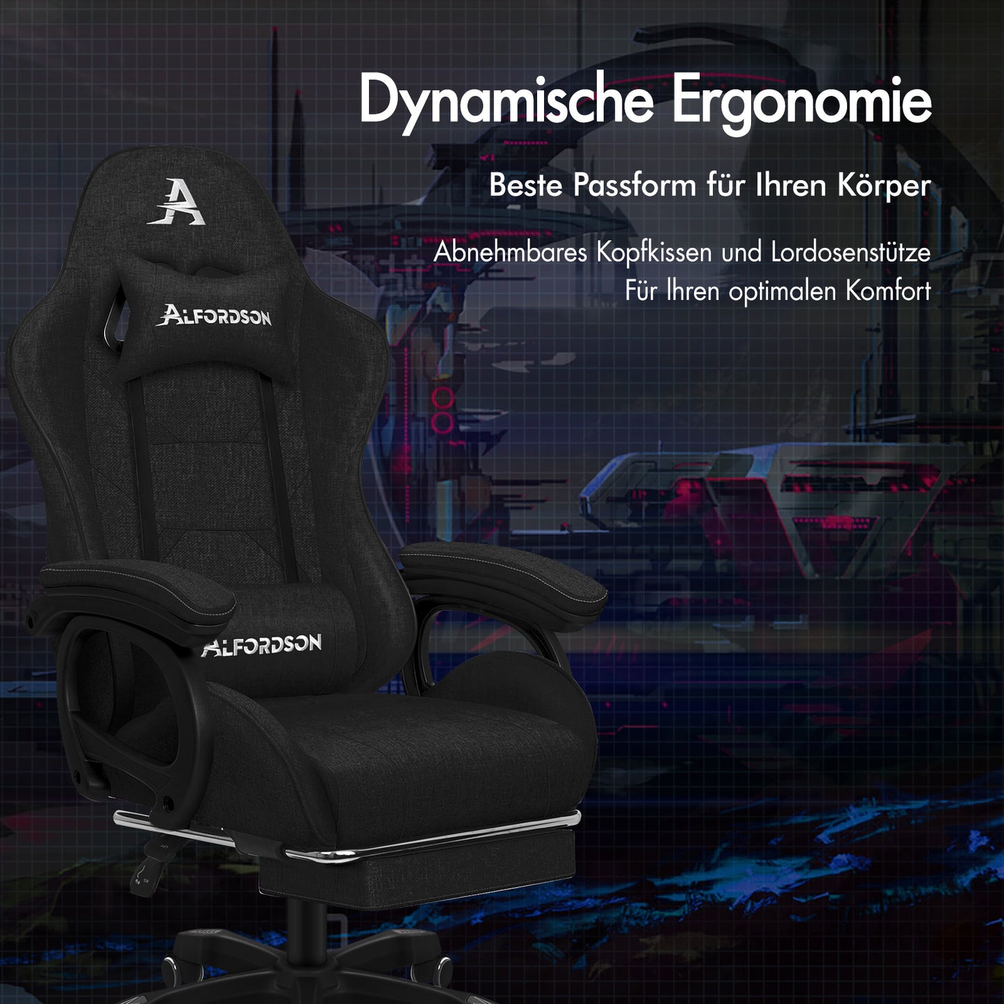 ALFORDSON Gaming Stuhl Büro Massage Computer Racing Stoff Sitz Fußstütze Schwarz
