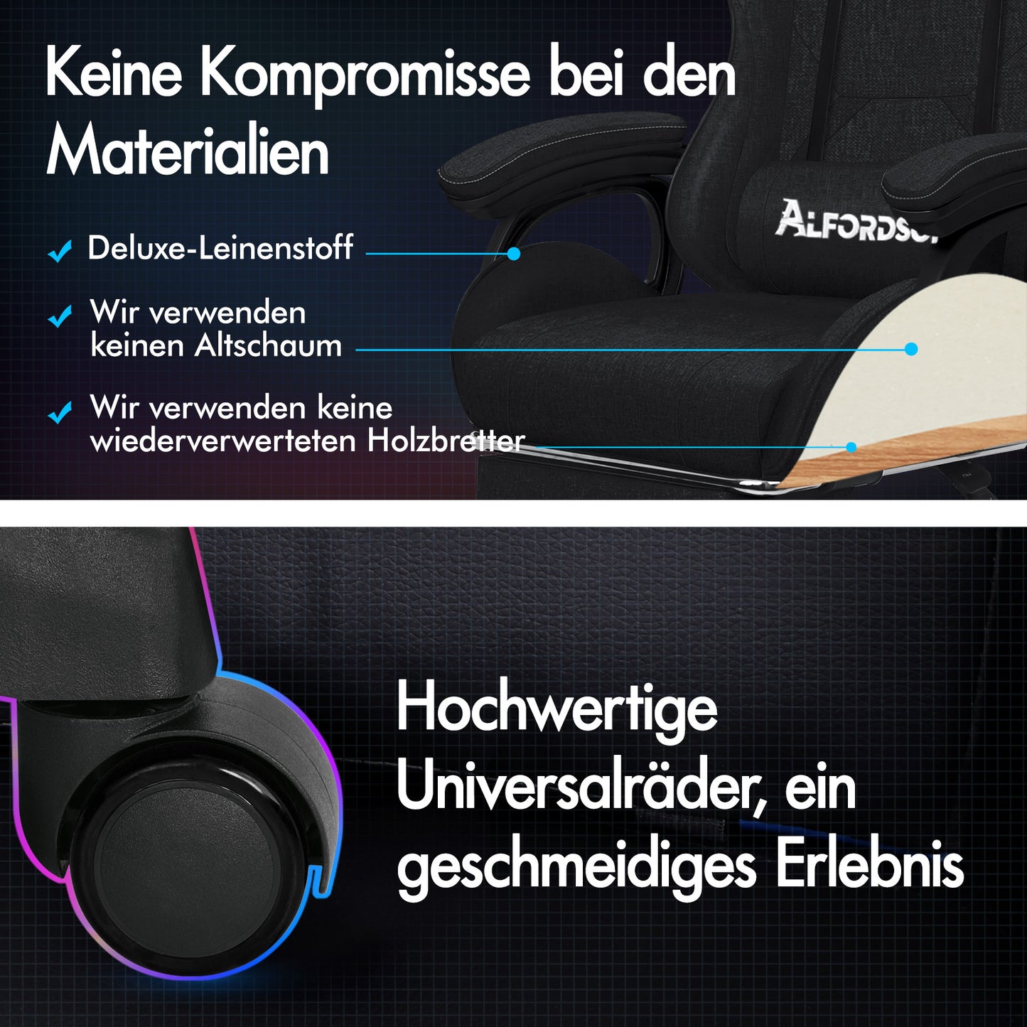 ALFORDSON Gaming Stuhl Büro Massage Computer Racing Stoff Sitz Fußstütze Schwarz