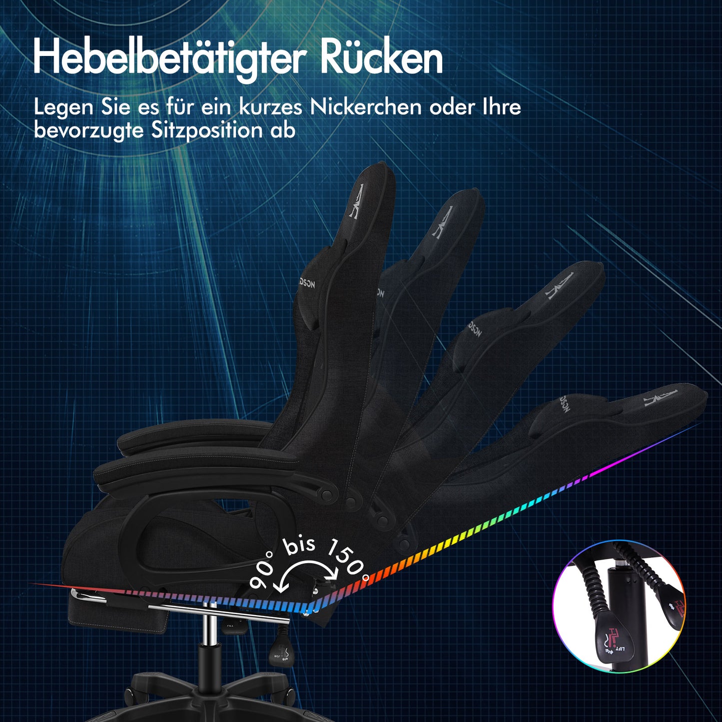 ALFORDSON Gaming Stuhl Büro Massage Computer Racing Stoff Sitz Fußstütze Schwarz