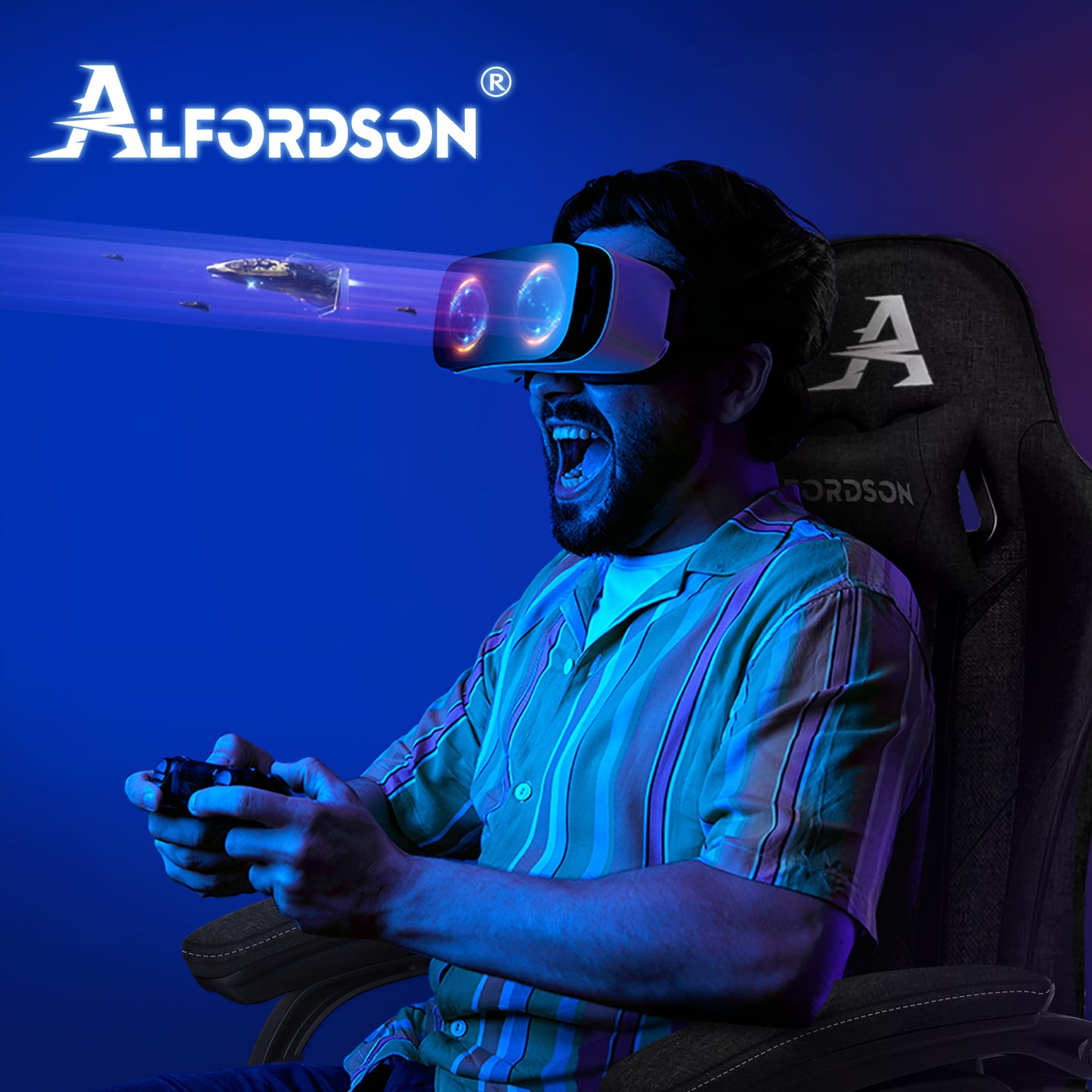 ALFORDSON Gaming Stuhl Büro Massage Computer Racing Stoff Sitz Fußstütze Schwarz