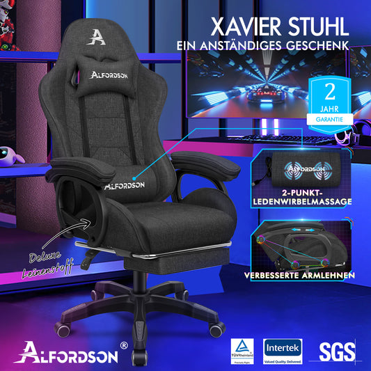 ALFORDSON Gaming-Stuhl Büro Massage Computer Stoff Rennsitz Fußstütze Grau