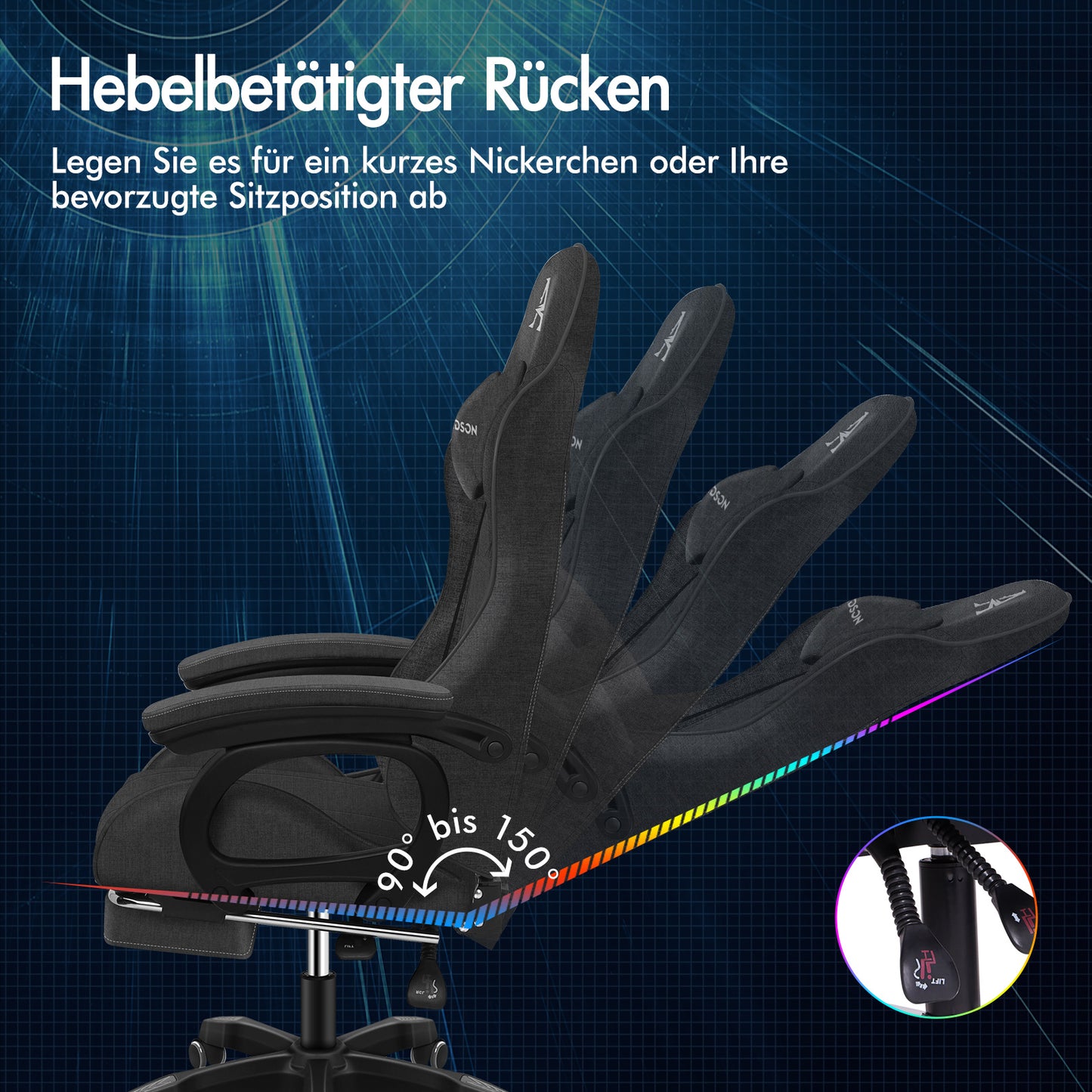 ALFORDSON Gaming-Stuhl Büro Massage Computer Stoff Rennsitz Fußstütze Grau