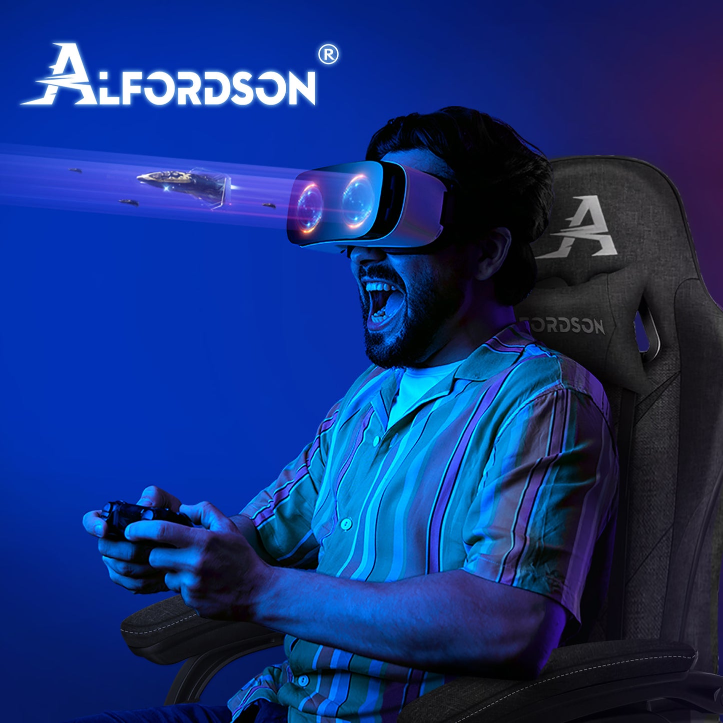 ALFORDSON Gaming-Stuhl Büro Massage Computer Stoff Rennsitz Fußstütze Grau