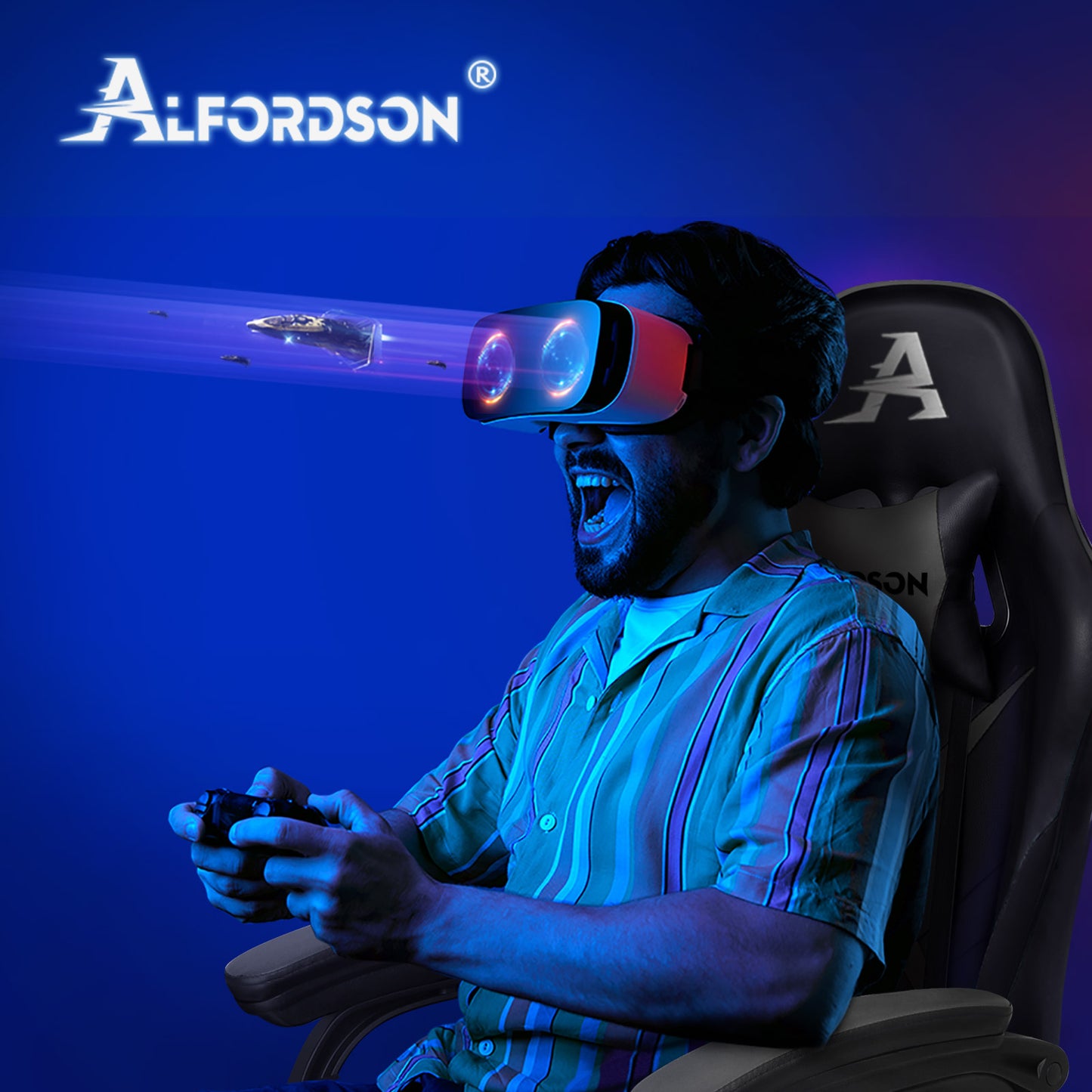 ALFORDSON Gaming Stuhl mit 2-Punkt Massage Bürostuhl mit Fußstütze Grau & Schwarz