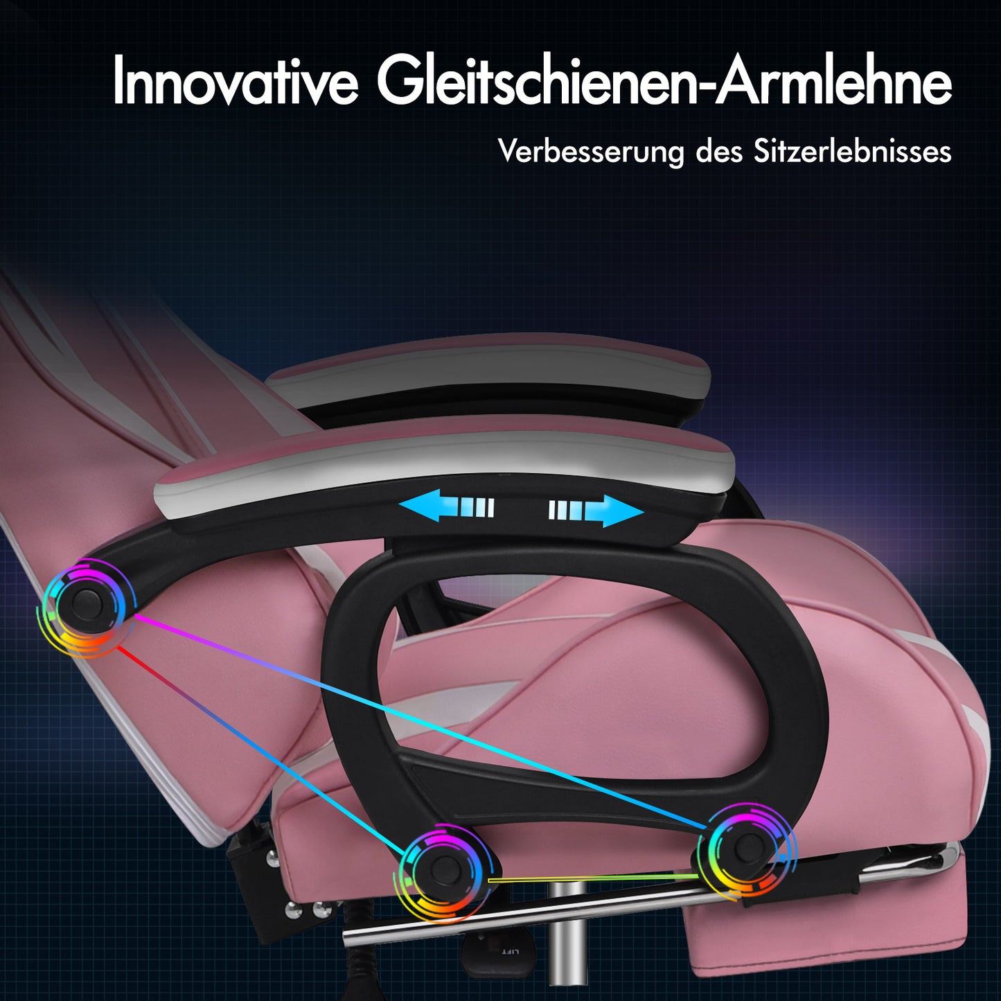 ALFORDSON Gaming Stuhl mit 2-Punkt Massage Bürostuhl mit Fußstütze Rosa & Weiß